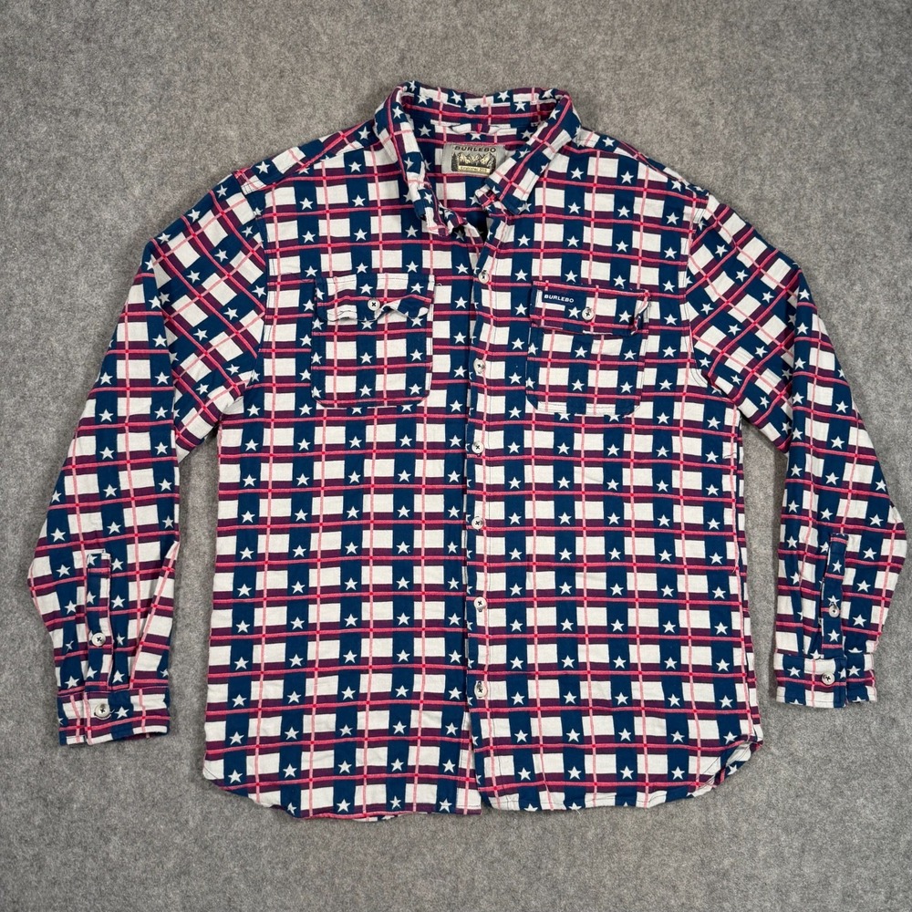 Burlebo Red White Blue Texas Flag Flannel Button Down Shirt Men's Size Large